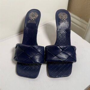 Vince Camuto Navy Qualified Woven Mules / Square Toe Heels